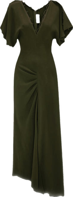 Draped Midi Dress In Dark Olive