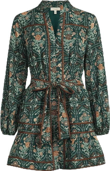 v neck print stitching wooden ear long sleeve mini dress Perfect Vacation Long Sleeve V-Neck Cutout Mini Dress