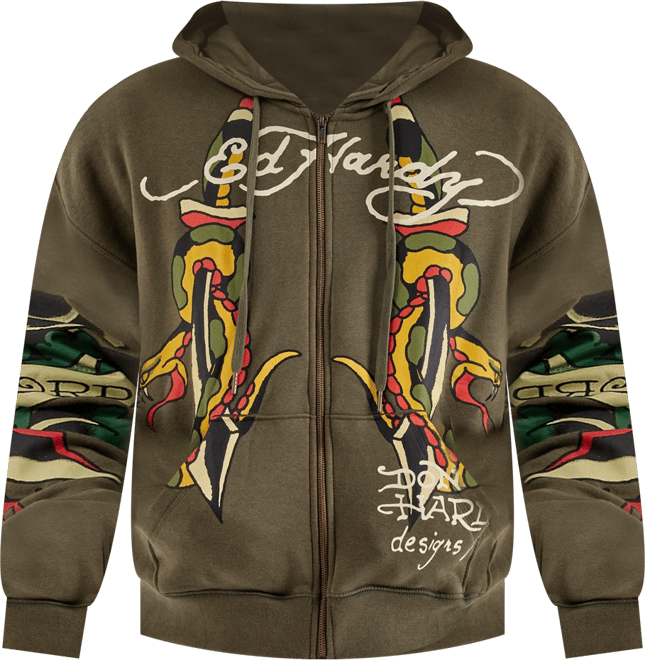 Ed Hardy Snake Full-Zip Fleece Hoodie