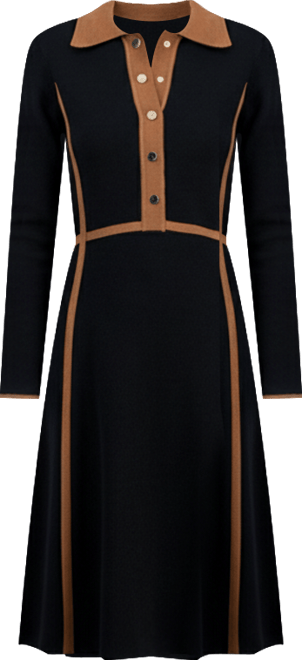 Women's Collared Long-Sleeve Snap-Front Dress