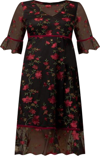 Women's Plus Size Wildflower Embroidered Floral Mesh Cocktail Dress