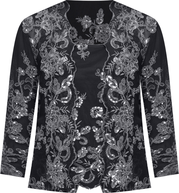 Women's Embroidered Tank and 3/4-Sleeve Open Jacket Twinset