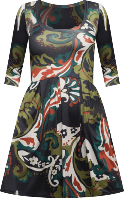 24seven Comfort Apparel Women's Three Quarter Sleeve Fit and Flare Dress -  Macy's