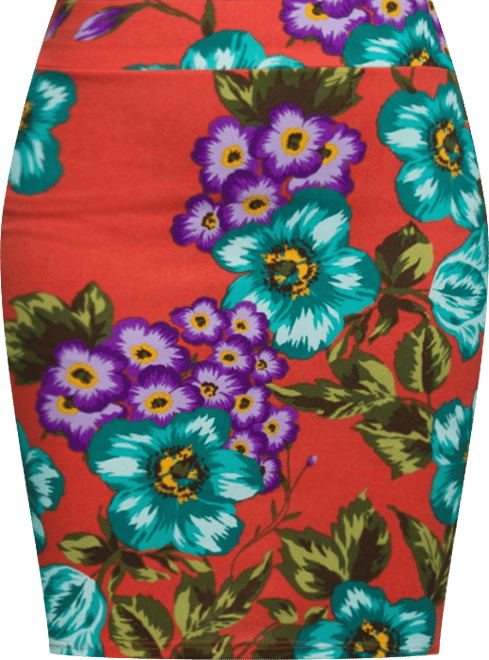 Women's Orange Floral Print Knee Length Pencil Skirt