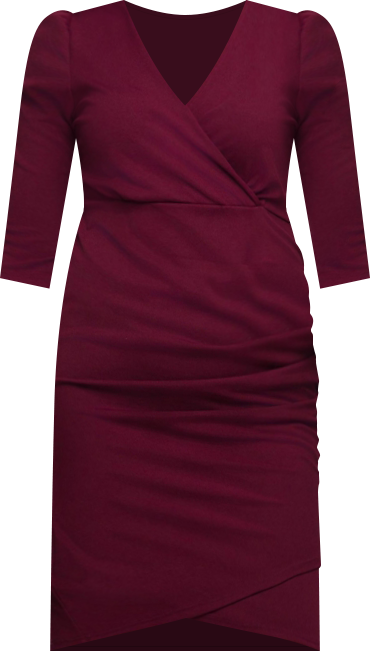 Women's Solid Color V Neck Faux Wrap Dress