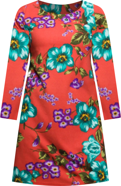 Women's Orange Floral Print Three Quarter Sleeve A Line Knee Length Dress