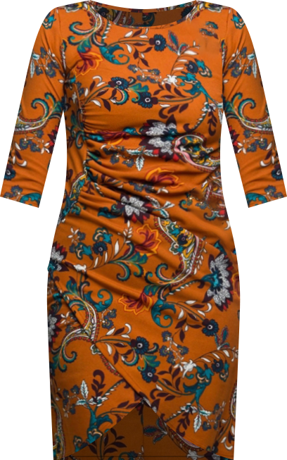 Women's Elbow Sleeve Ruched Tulip Fall Print Mini Dress