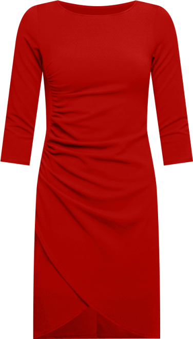 Women's Three Quarter Sleeve Ruched Tulip Hem Mini Dress