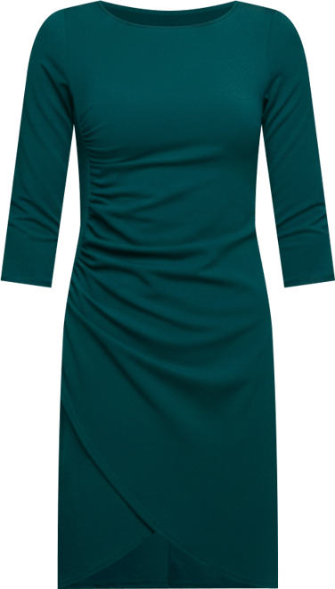 Women's Three Quarter Sleeve Ruched Tulip Hem Mini Dress