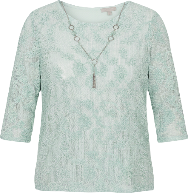 Stockbridge Floral Velvet Soutache Mesh Top with Necklace