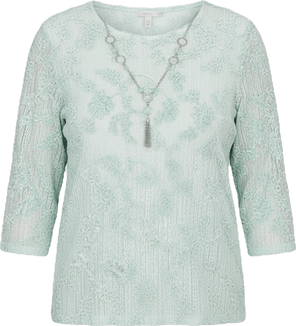 Petite Stockbridge Floral Velvet Soutache Mesh Top with Necklace