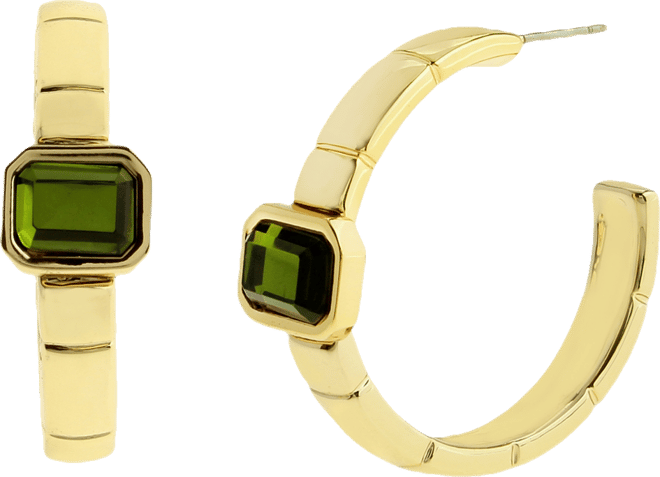 Olivine Gem Watch Chain Hoop Earrings
