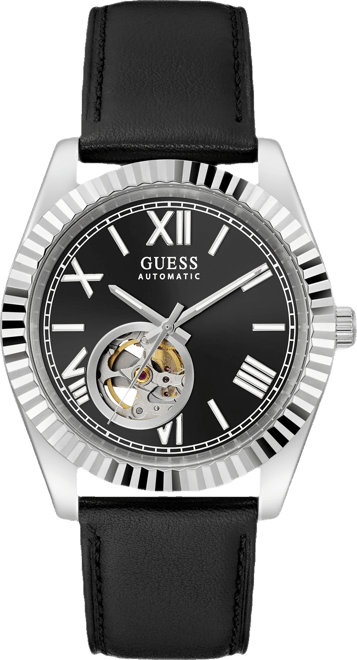 Men's Black Silver Tone Automatic Watch, 42mm