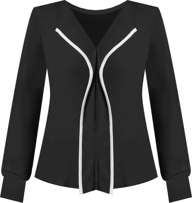 Women's Long Sleeve Trimmed Lapel Blouse, Regular & Petite