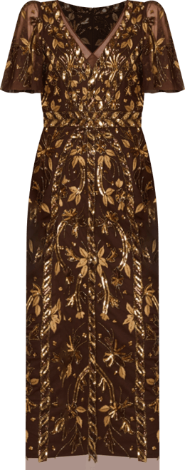 Women's V-Neck Embellished Flutter-Sleeve Dress