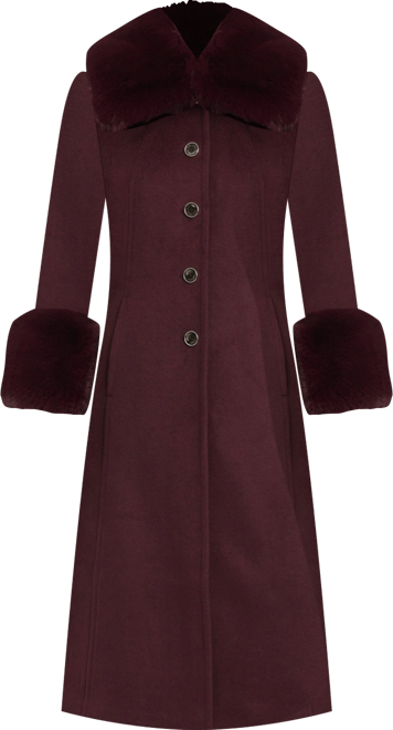 Women's Single-Breasted Maxi Coat W/ Detachable Faux Fur