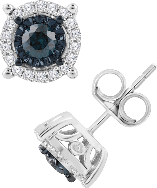 Blue & White Diamond Earrings (1/2 ct. t.w.) in Sterling Silver