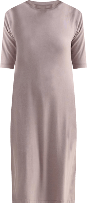Women's High Crew Neck Elbow Sleeves Fitted Dress in Dusty Brown
