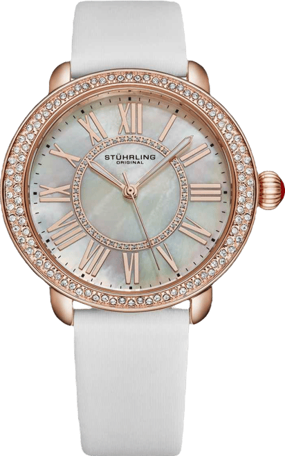 Elegant Women s 40mm Dress Watch – Model 4068, White Satin Leather Band, Rose-Tone Crystal Accents