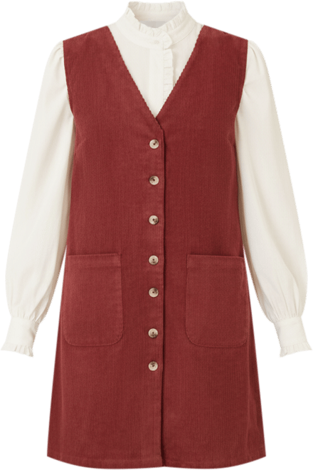 Women's V-Neck Cord Pinafore Dress