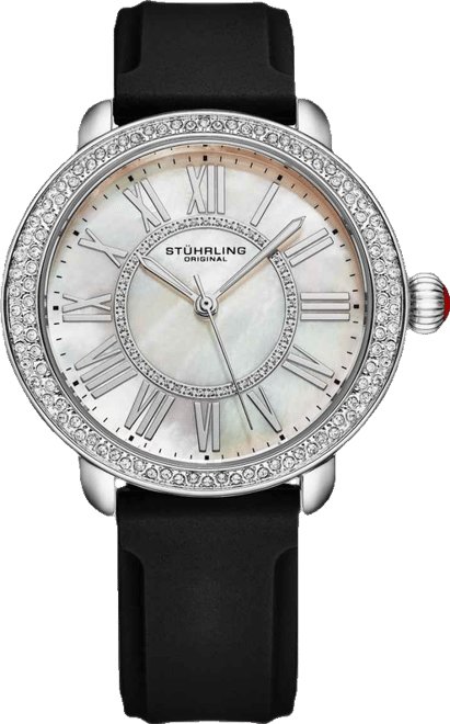 Elegant Women s 40mm Dress Watch – Model 4068, Black Satin Leather Band, Crystal Accents