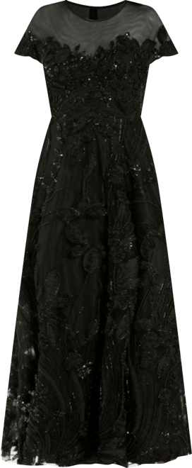 Women's Embellished Lace Illusion Neck A-Line Midi Dress