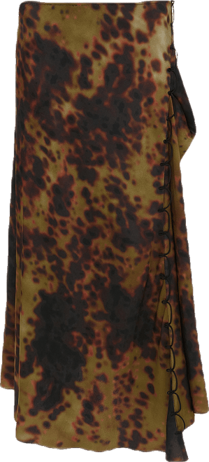 Midi Skirt In Olive Brown Print