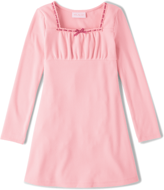 Girls Long Sleeve Sueded Rib Shift Dress - PINK | The Children's Place