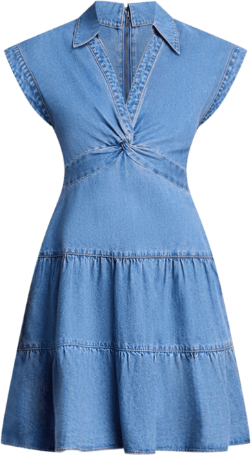 mila denim mini dress Alice + Olivia Mila Deep V Twist Front Denim Mini Dress - Denim Blue
