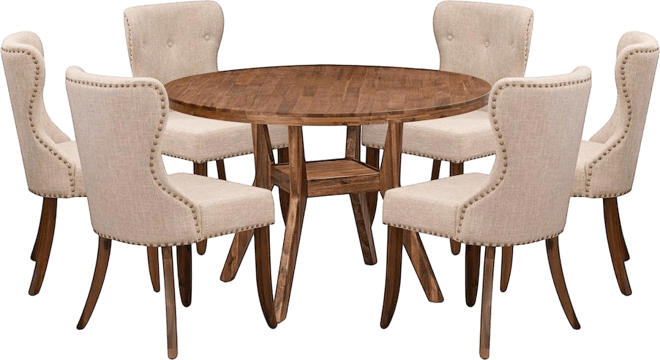 7 Piece Dining Set For 6 Contains 48"" Round Table In Light Tan Color