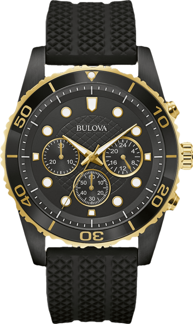 Men's Chronograph Classic Black Silicone Strap Watch 43mm