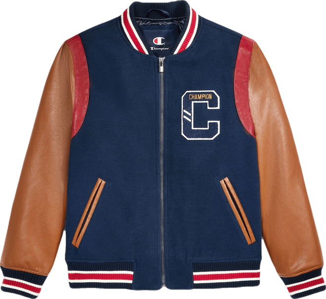 Men's Mixed-Media Varsity Bomber Jacket