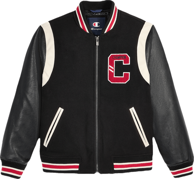 Men's Mixed-Media Varsity Bomber Jacket