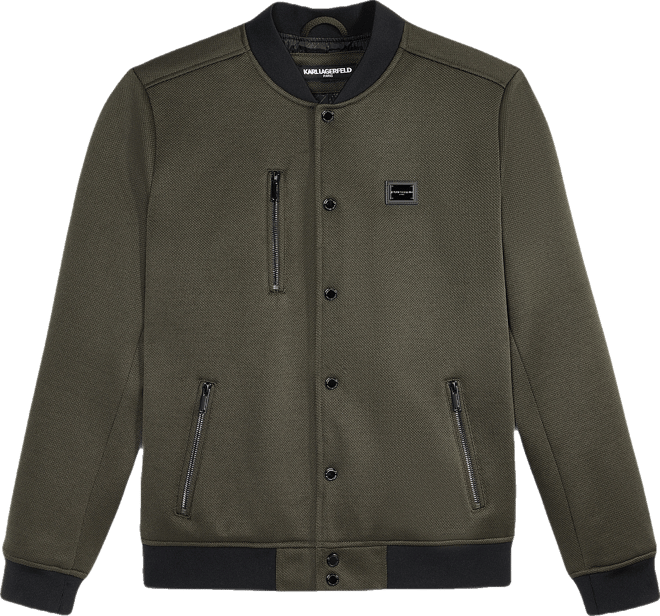 Karl Lagerfeld Men's Textured Varsity Zip Bomber Jacket