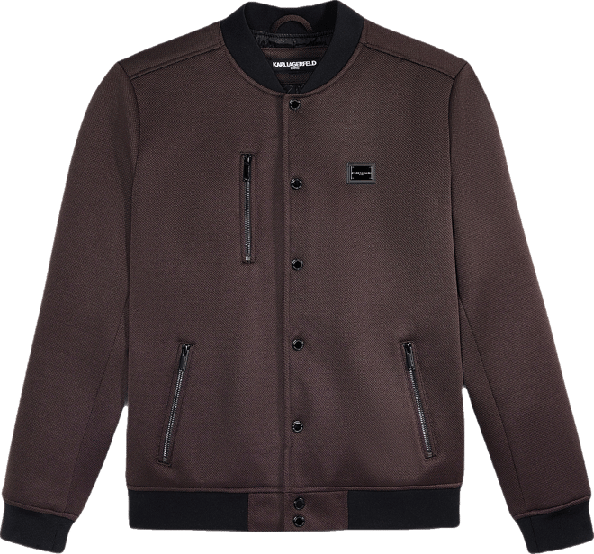 Karl Lagerfeld Men's Textured Varsity Zip Bomber Jacket