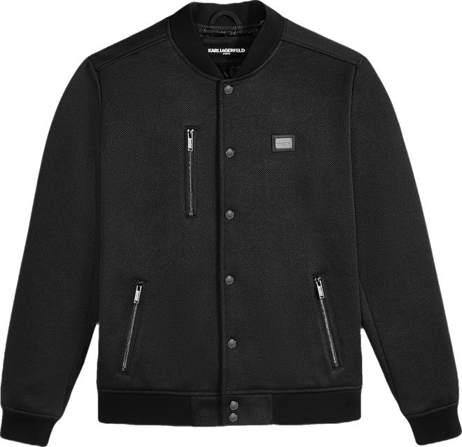 Karl Lagerfeld Men's Textured Varsity Zip Bomber Jacket