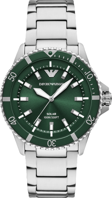 Men's World Explorer Solar Stainless Steel Bracelet Watch 42mm