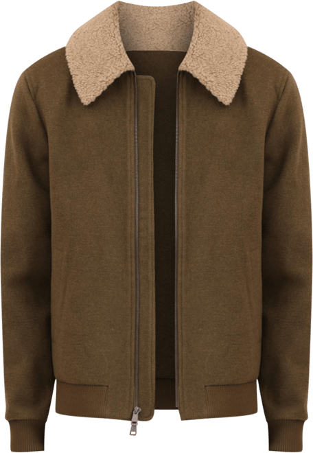 Men's Wool Blend Faux Fur Collared Bomber Jacket