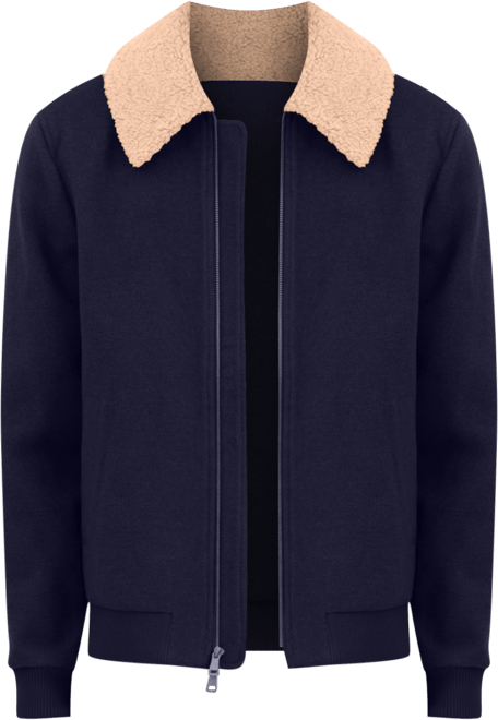 Men's Wool Blend Faux Fur Collared Bomber Jacket