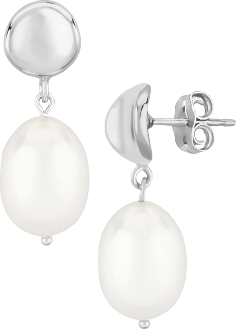Cultured Freshwater Pearl Oval Drop Earrings (8 x 10mm) in 14k Gold