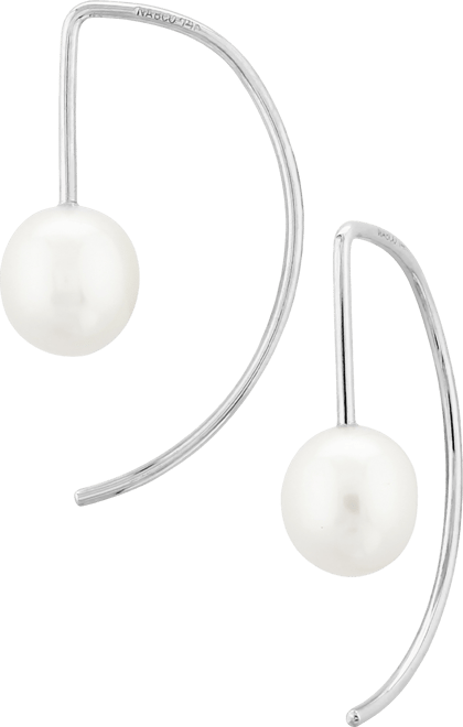 Cultured Freshwater Pearl (6mm) Threader Semi-Circle Drop Earrings in 14k Gold