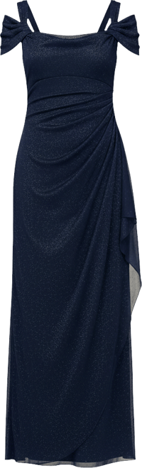 Cold-Shoulder Draped Metallic Gown