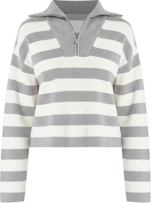 Women's Striped Half-Zip Sweater