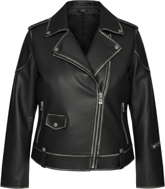 Plus Size Asymmetric Faux-Leather Belted Moto Coat