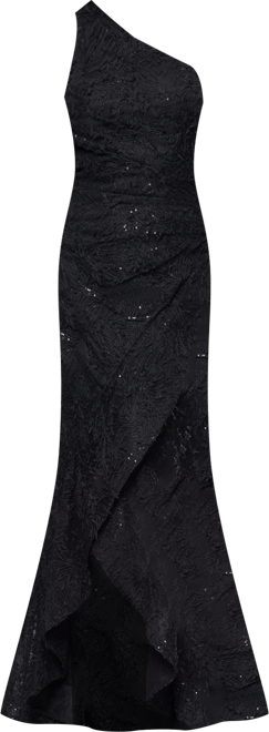 Petite Sequin Embroidery One-Shoulder High-Low Gown