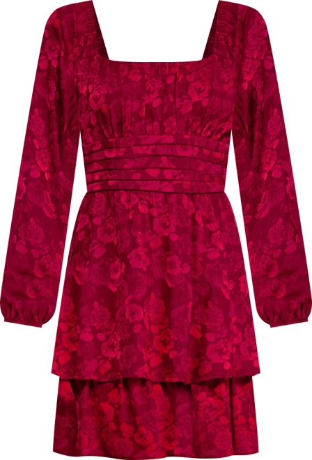 Row A Juniors' Long Sleeve Pleated Bust Dress