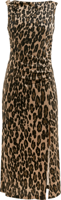 Women's Cowl Neck Animal-Print Ruched Velvet Dress