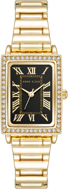 Women's Quartz Rectangular Black and Gold-Tone Metal Alloy Watch, 21mm