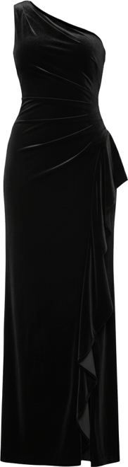 Women's Velvet One Shoulder Long Ruffle Dress
