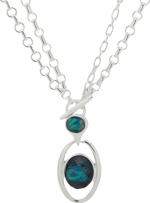 Abalone Silver-Tone Convertible Cab Pendant Necklace